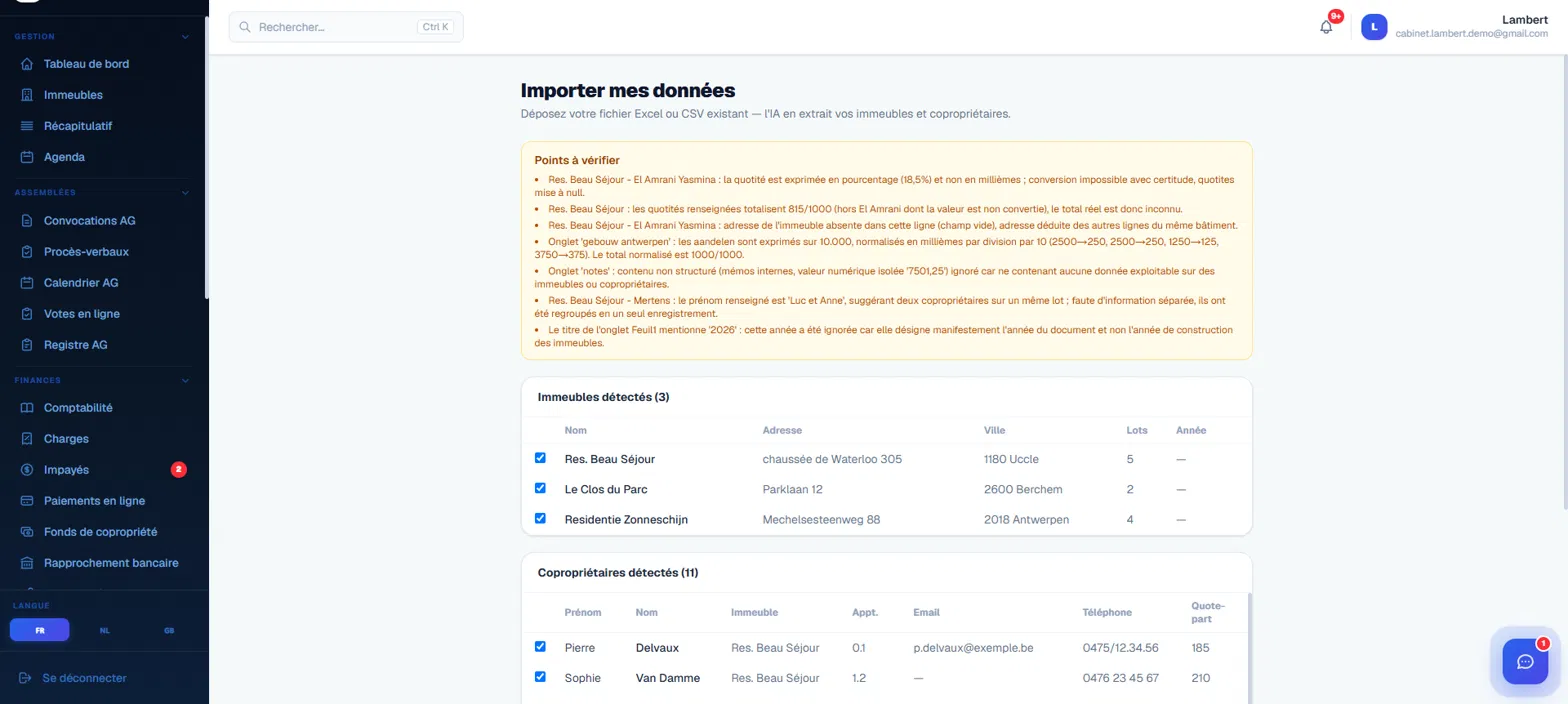 Import intelligent d’un portefeuille dans MySyndicPro